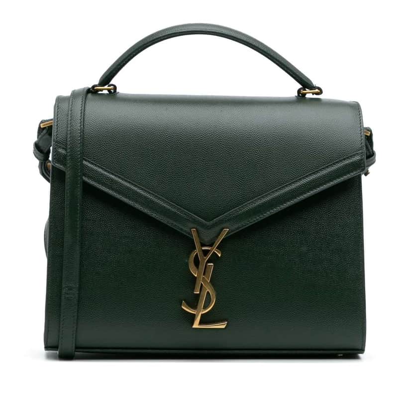 Saint Laurent Medium Grain de Poudre Classic Monogram Cassandra Top Handle Bag Green Leather Good condition - Front View