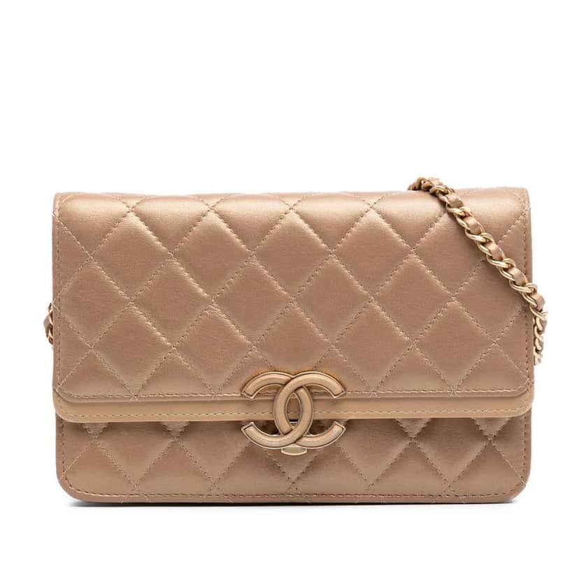 Chanel Quilted Metallic Lambskin CC Chic Wallet on Chain Brown Leather Good condition - Front View