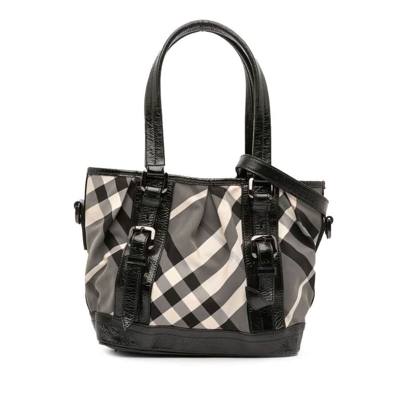 Burberry Beat Check Nylon Lowry Satchel Grey Good condition - Front View