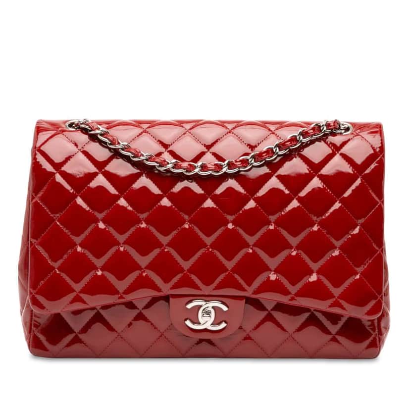 Chanel Maxi Classic Patent Double Flap Red Leather Good condition - Front View