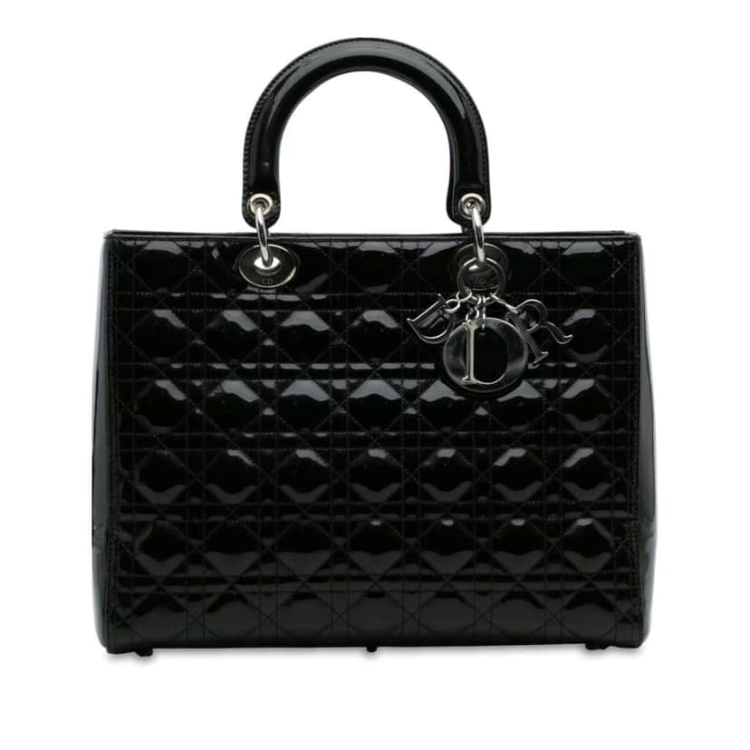 Dior Large Patent Cannage Lady Dior Black Leather Good condition - Front View