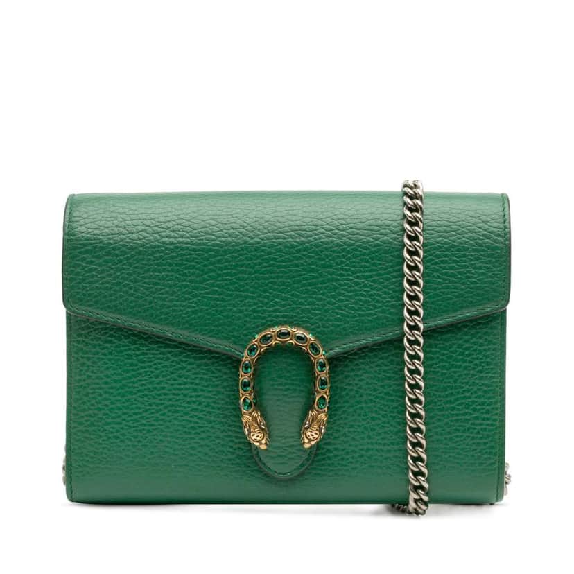 Gucci Mini Leather Dionysus Wallet on Chain Green Leather Good condition - Front View