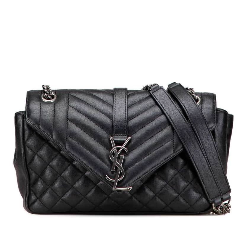 Saint Laurent Medium Sheepskin Triquilt Monogram College Bag Black Leather Good condition - Front View