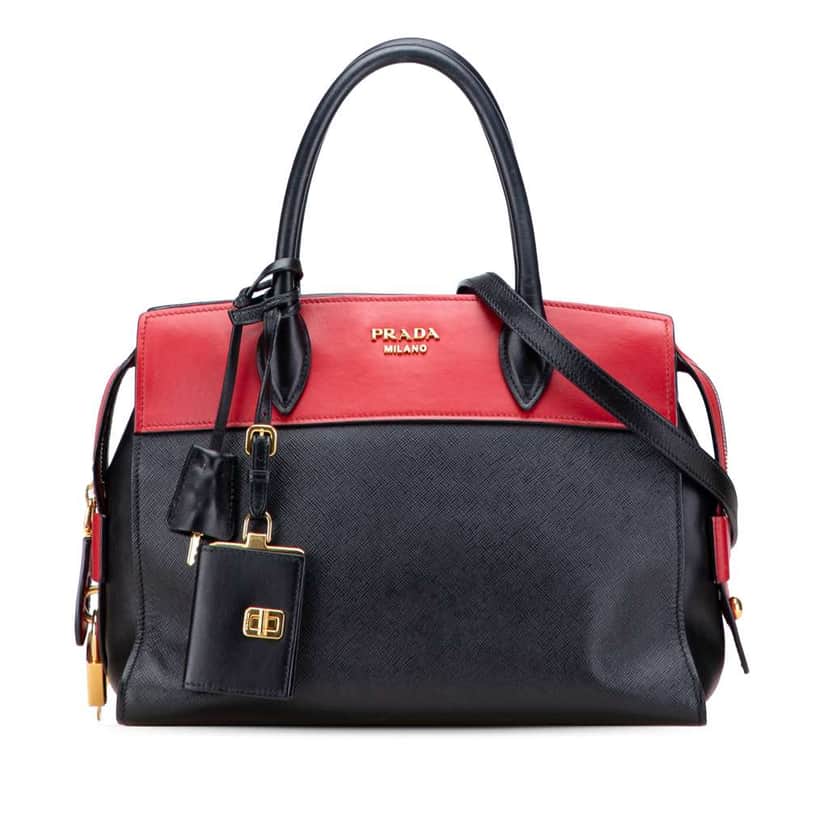 Prada Saffiano and City Calf Esplanade Satchel Black Leather Good condition - Front View
