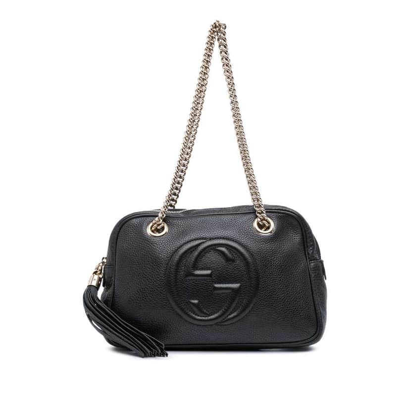 Gucci Pebbled Leather Soho Chain Zip Shoulder Bag Black Leather Good condition - Front View