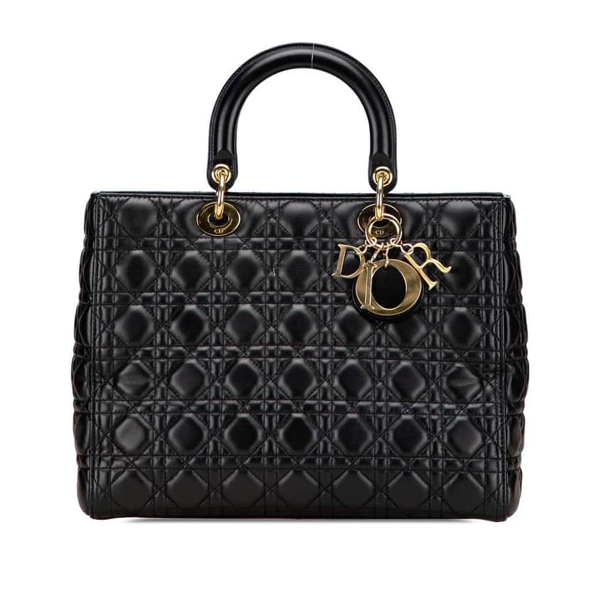 Dior Large Lambskin Cannage Lady Dior Black Leather Good condition - Front View