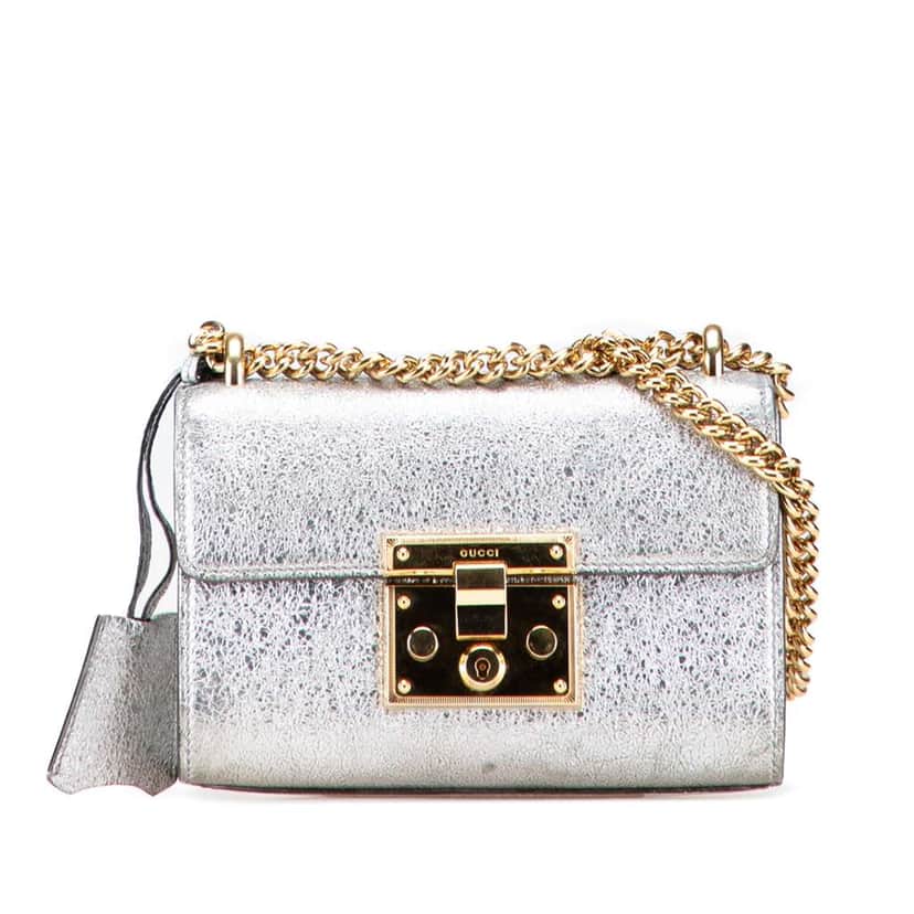 Gucci Small Metallic Leather Padlock Crossbody Silver Leather Good condition - Front View