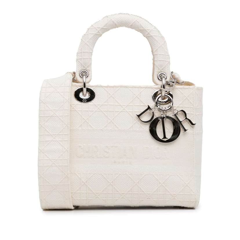 Dior Medium Canvas Cannage Lady D Lite White Canvas Good condition - Front View
