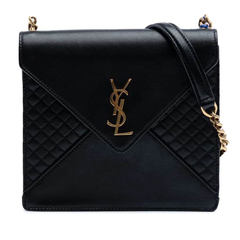 Saint Laurent Quilted Lambskin Gaby Square Shoulder Bag Black Leather Good condition - Front View