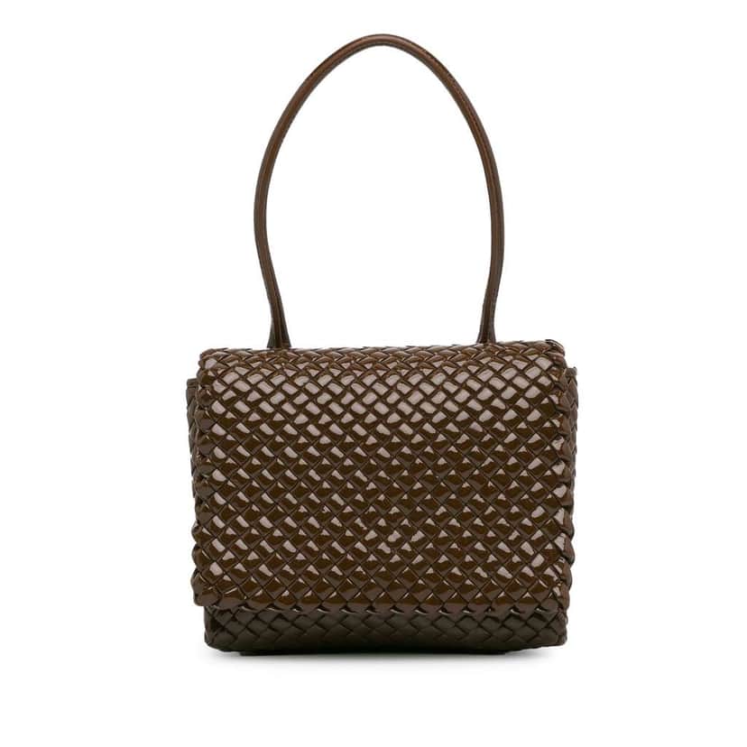 Bottega Veneta Intrecciato Patent Patti Brown Leather Good condition - Front View