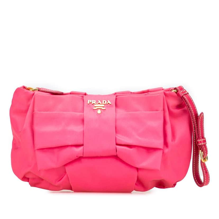Prada Tessuto Bow Wristlet Clutch Pink Good condition - Front View