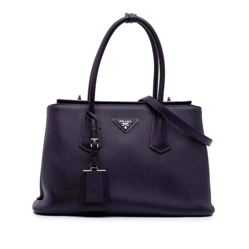 Prada Saffiano Cuir Turnlock Twin Satchel Purple Leather Good condition - Front View