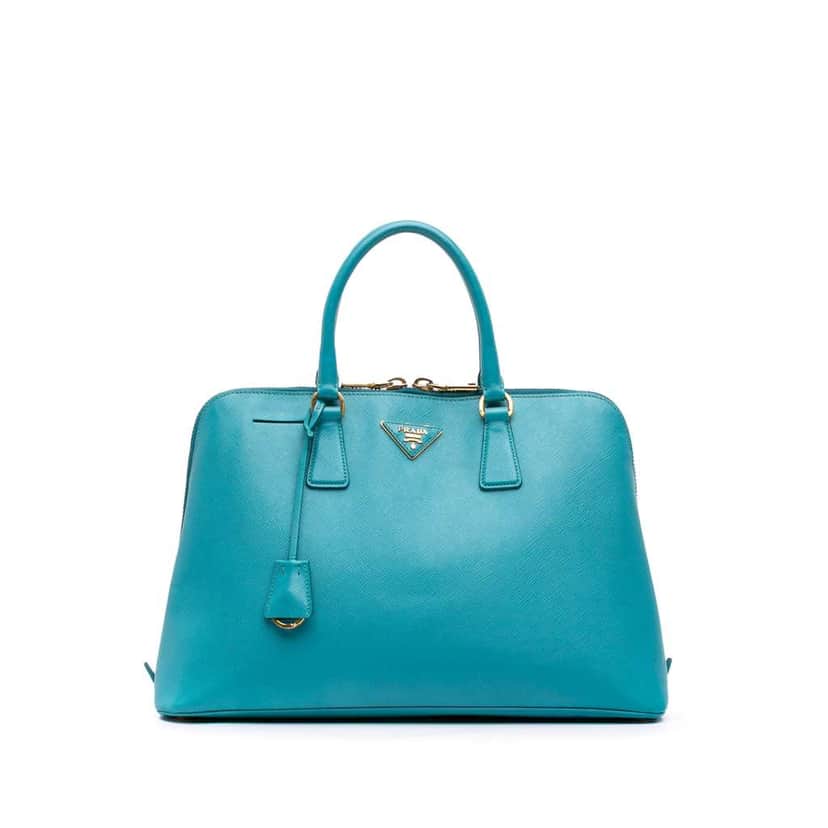 Prada Large Saffiano Lux Promenade Satchel Blue Leather Good condition - Front View