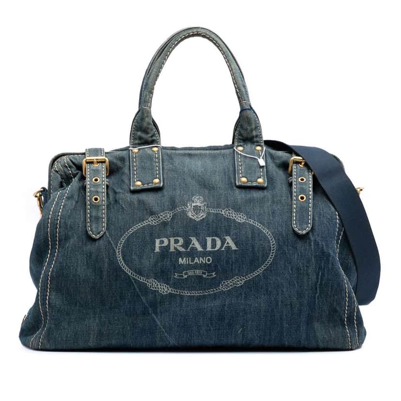 Prada Denim Canapa Logo Satchel Blue Denim Good condition - Front View