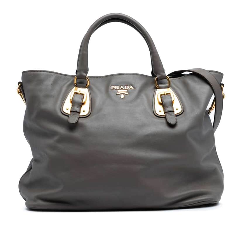 Prada Soft Calfskin Open Convertible Shopping Tote Grey Leather Good condition - Front View