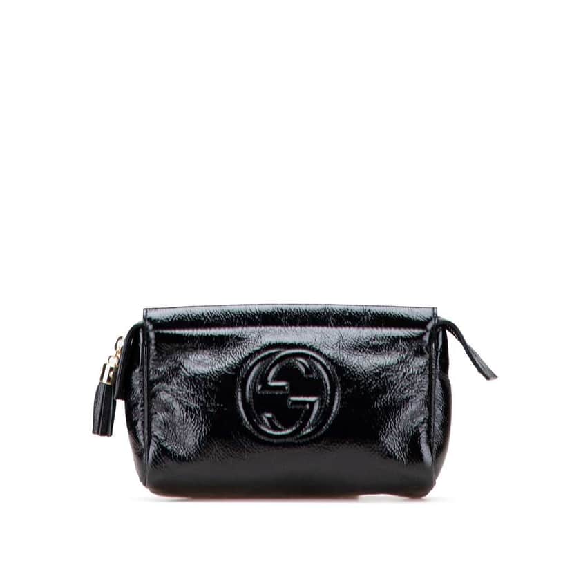 Gucci Soft Patent Soho Clutch Black Leather Good condition - Front View