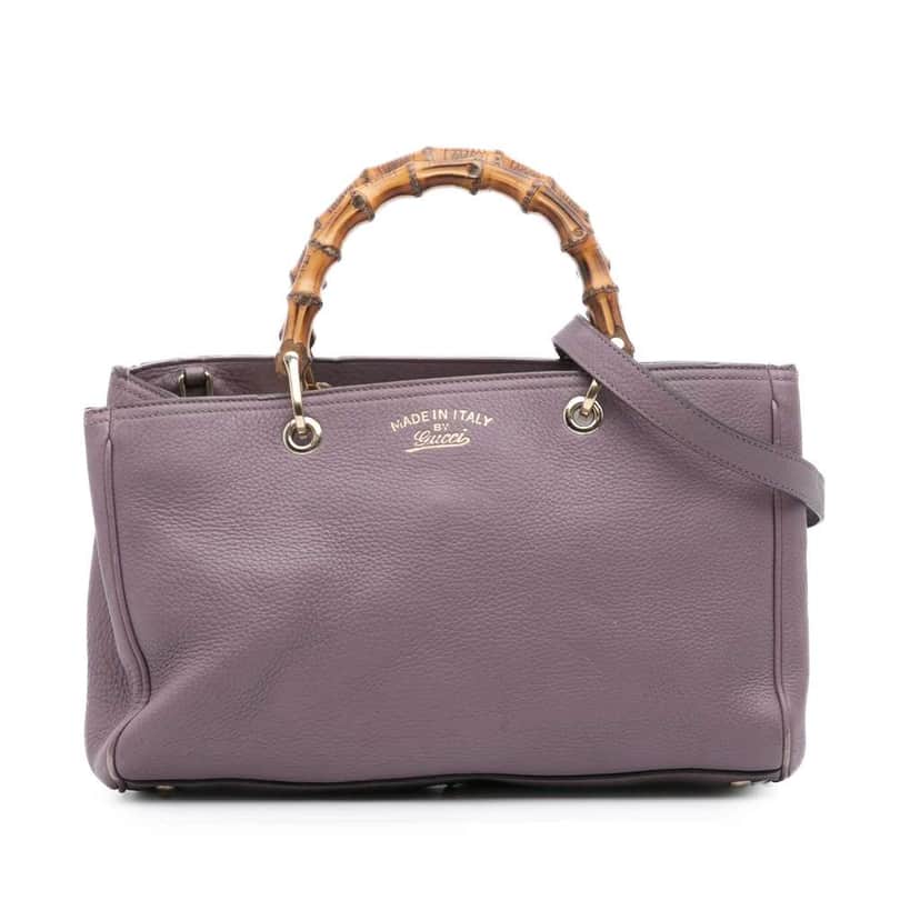 Gucci Medium Calfskin Bamboo Shopper Satchel Purple Leather Very good condition - Front View