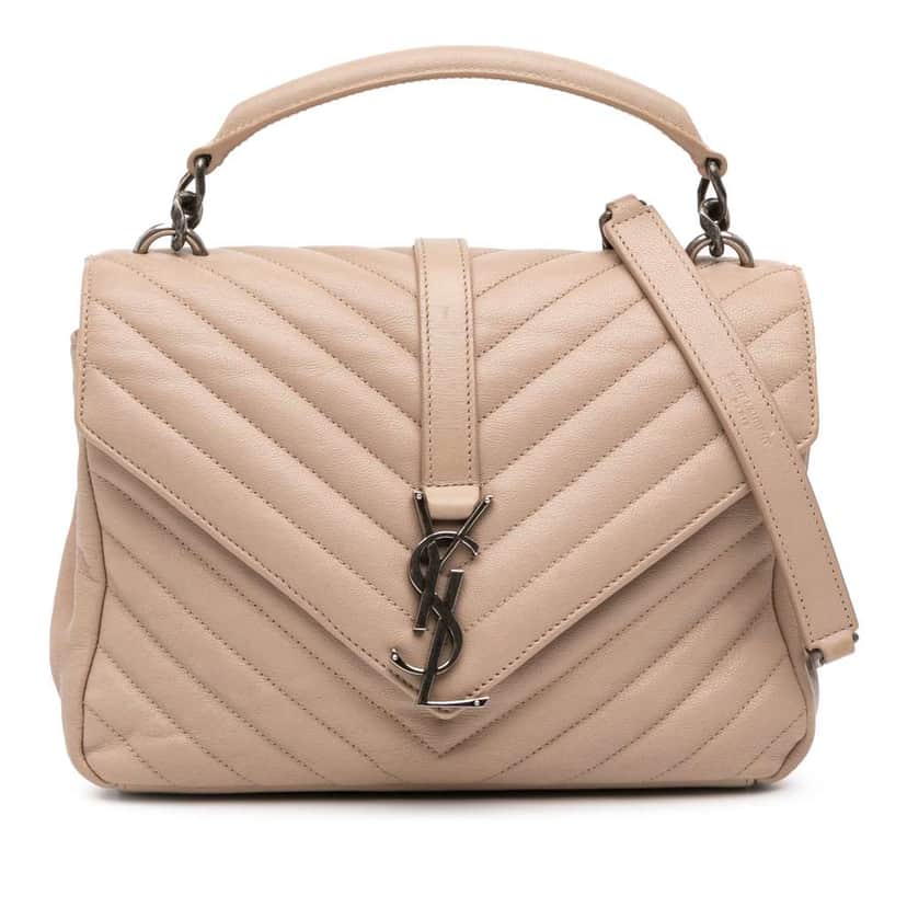 Saint Laurent Medium Monogram Chevron Sheepskin College Bag Brown Leather Good condition - Front View