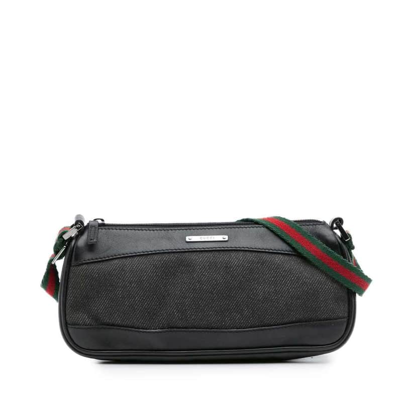 Gucci Denim Web Shoulder Bag Black Denim Very good condition - Front View