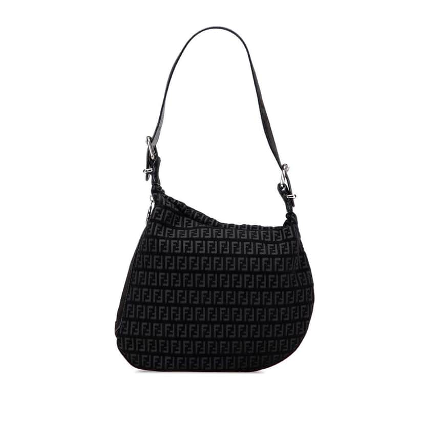 Fendi Zucchino Suede Oyster Shoulder Bag Black Leather Good condition - Front View