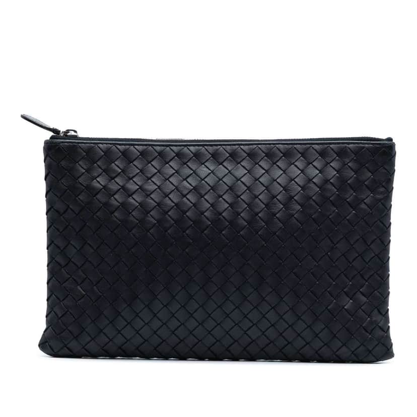 Bottega Veneta Nappa Intrecciato Clutch Black Leather Good condition - Front View