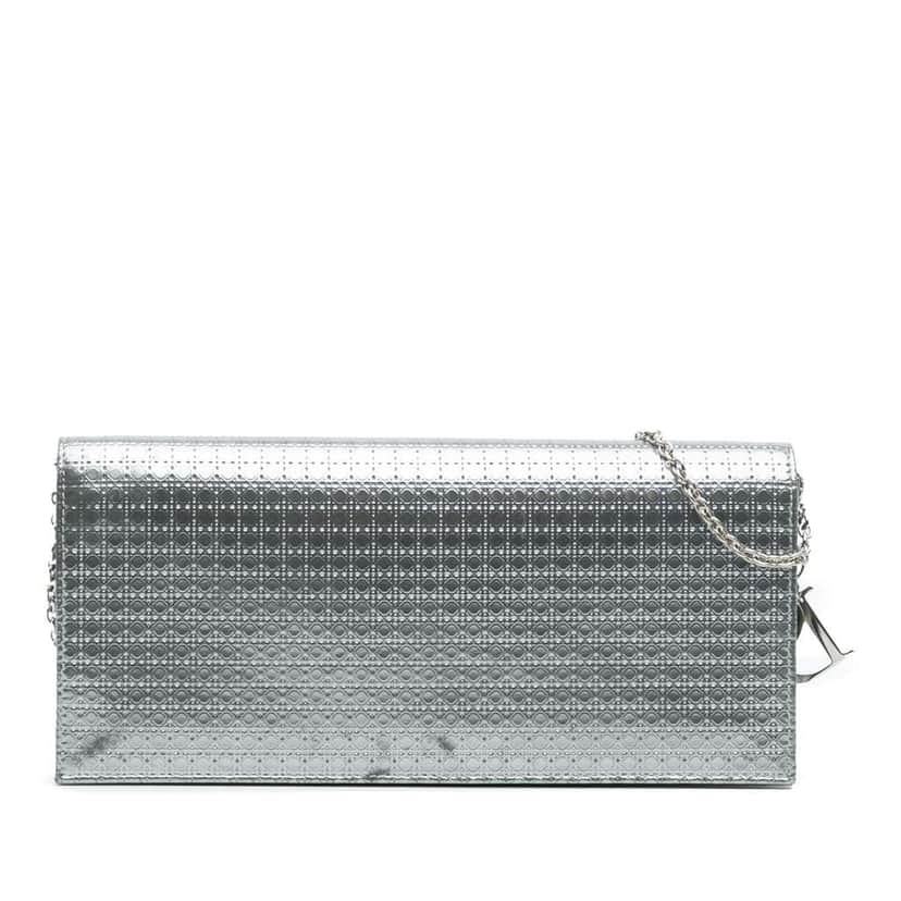 Dior Metallic Patent Microcannage Lady Dior Croisiere Chain Clutch Silver Leather Good condition - Front View