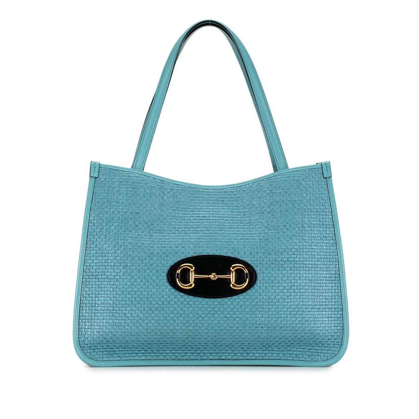 Gucci Medium Straw Horsebit 1955 Tote Blue Good condition - Front View