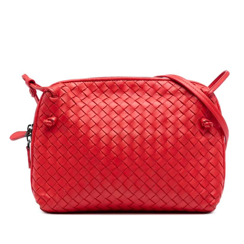 Bottega Veneta Nappa Intrecciato Nodini Crossbody Red Leather Good condition - Front View