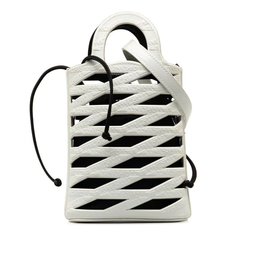 Balenciaga Neo Basket Phone Holder White Leather Good condition - Front View