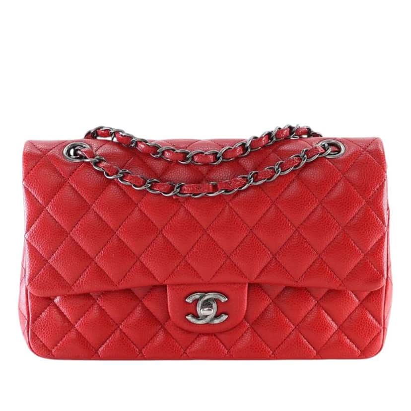 Chanel Medium Classic Caviar Double Flap Red Leather Good condition - Front View