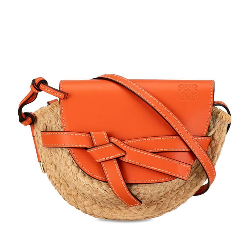 Loewe Mini Raffia Gate Crossbody Brown Good condition - Front View