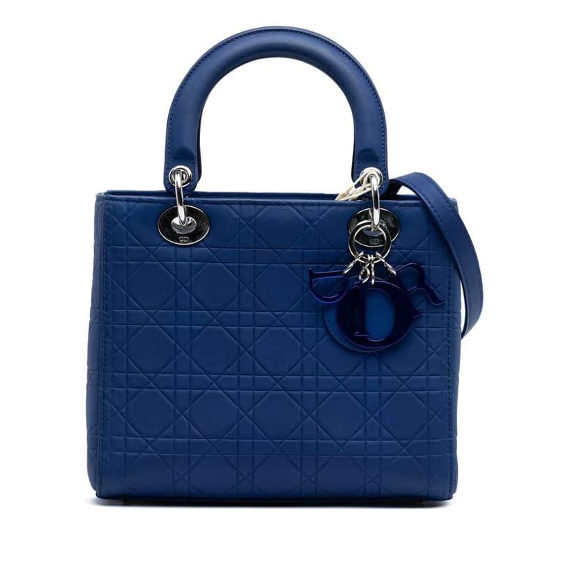 Dior Medium Lambskin Cannage Lady Dior Blue Leather Good condition - Front View