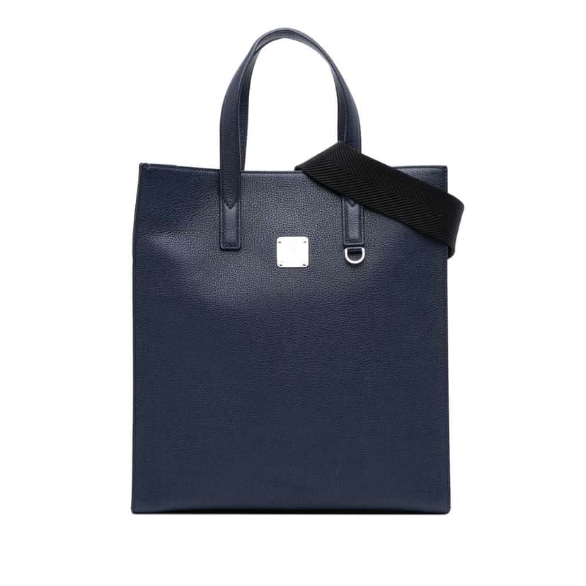 Mcm Small Grained Calfskin Camouflage Aren Tote Blue Leather Good condition - Front View