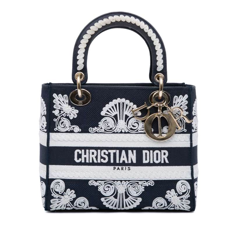 Dior Medium Embroidered Canvas Cornely Lady D Lite Blue Canvas Good condition - Front View