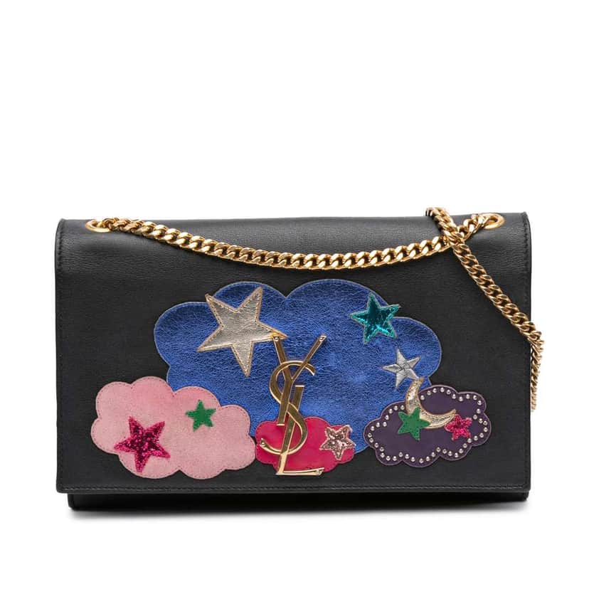 Saint Laurent Medium Lambskin Cloud Star Patchwork Monogram Kate Crossbody Black Leather Good condition - Front View