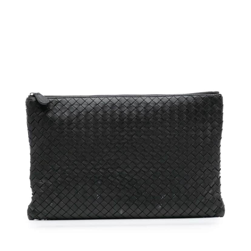 Bottega Veneta Nappa Intrecciato Clutch Black Leather Good condition - Front View