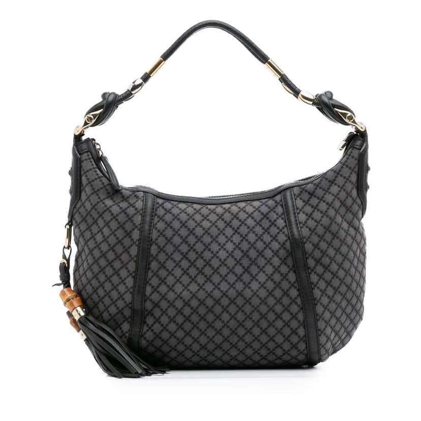 Gucci Medium Diamante Canvas Techno Horsebit Hobo Grey Canvas Fair condition - Front View