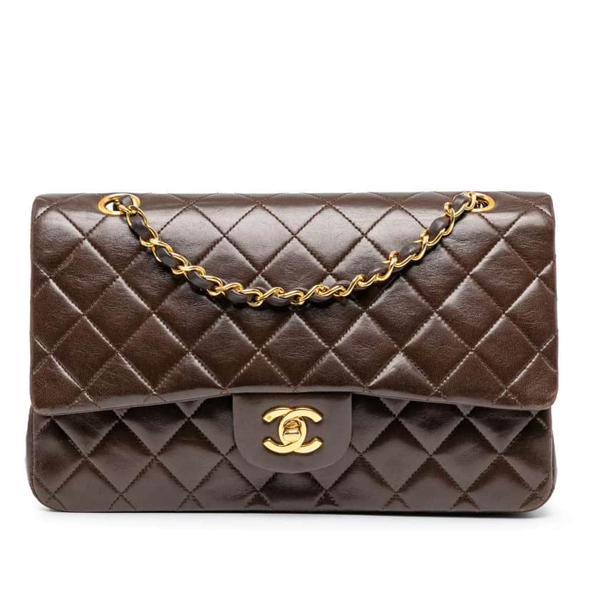 Chanel Medium Classic Lambskin Double Flap Brown Leather Good condition - Front View