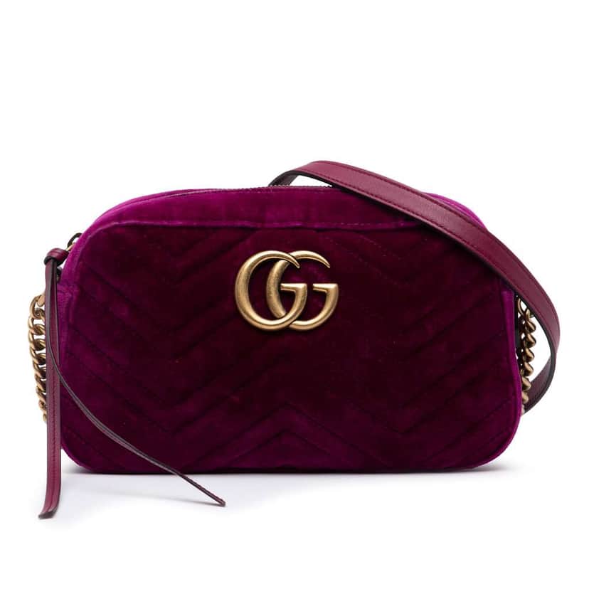 Gucci Small GG Marmont Matelasse Velvet Crossbody Purple Velvet Good condition - Front View