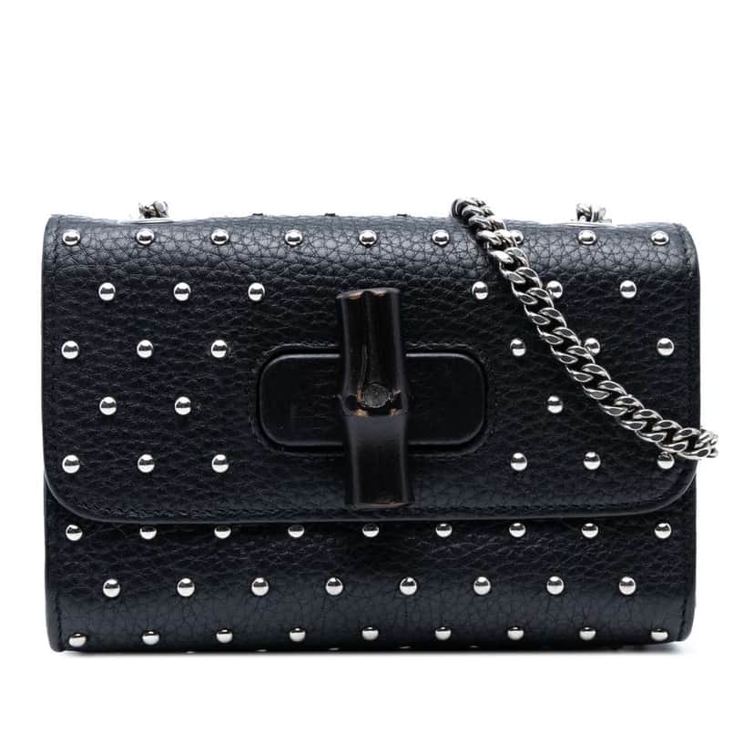 Gucci Small Leather Studded Miss Bamboo Crossbody Black Leather Good condition - Front View