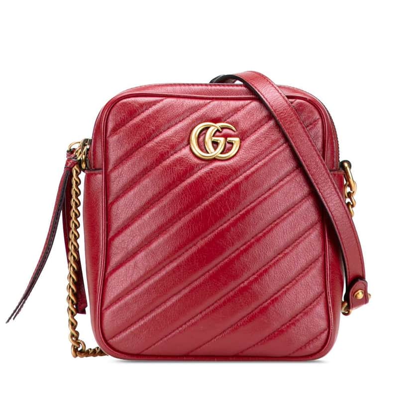 Gucci GG Marmont Matelasse Leather Double Zip Crossbody Red Leather Very good condition - Front View