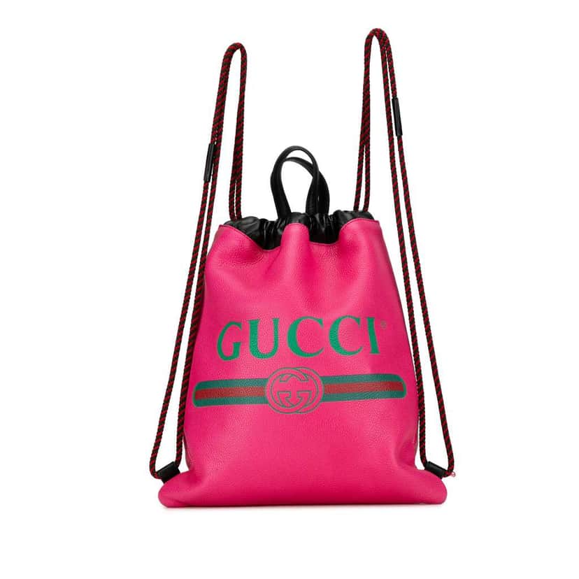 Gucci Logo Drawstring Backpack Pink Leather Good condition - Front View