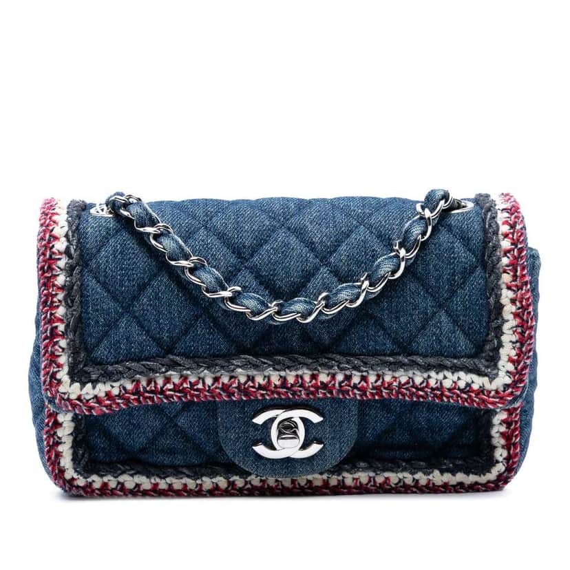 Chanel Mini Rectangular Classic Denim Braided Single Flap Blue Denim Good condition - Front View