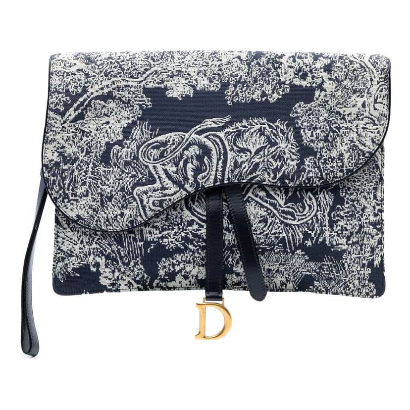 Dior Canvas Reverse Embroidered Toile de Jouy Clutch Blue Canvas Good condition - Front View