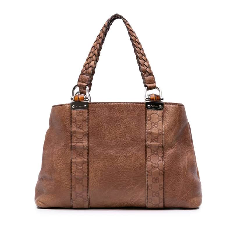 Gucci Guccissima Trimmed Leather Bamboo Libeccio Tote Brown Leather Good condition - Front View