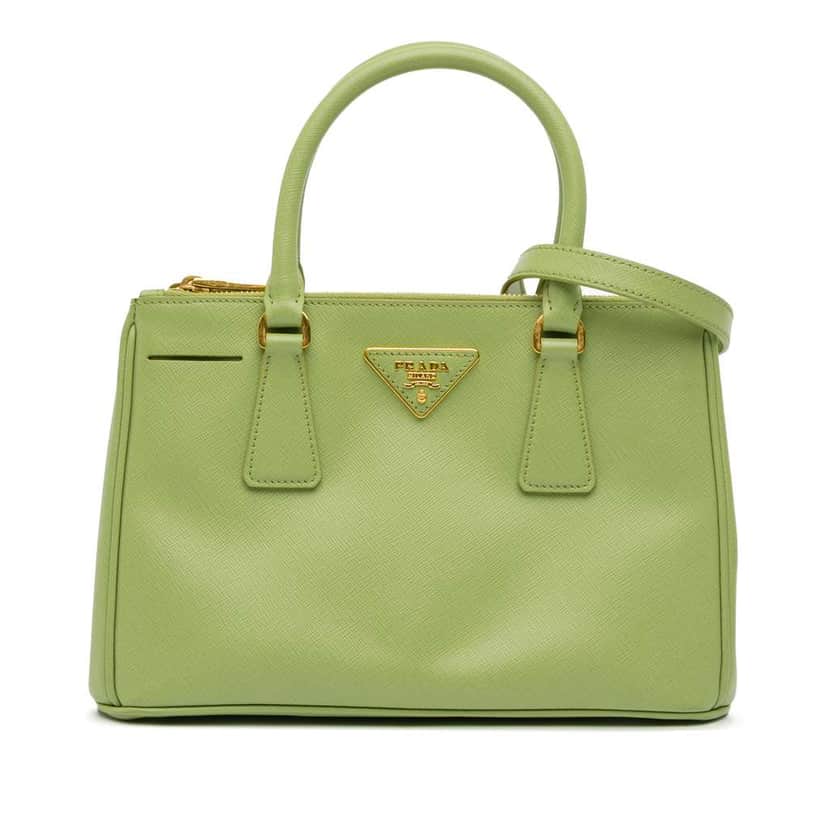 Prada Mini Saffiano Lux Galleria Double Zip Satchel Green Leather Good condition - Front View