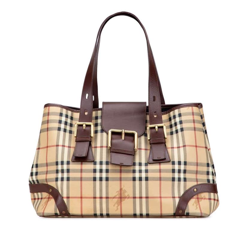 Burberry Haymarket Check Coated Canvas Tote Brown Canvas Good condition - Front View