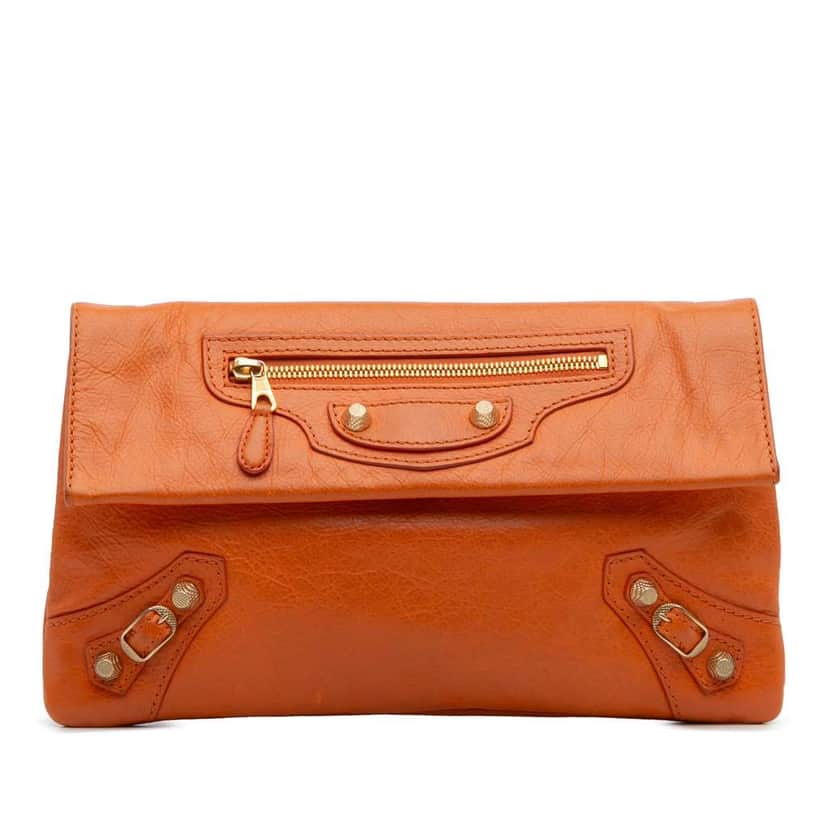 Balenciaga Lambskin Motocross Giant 12 Envelope Clutch Orange Leather Good condition - Front View