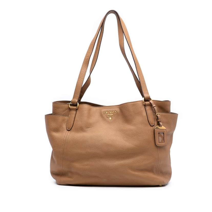 Prada Vitello Daino Double Pocket Tote Brown Leather Good condition - Front View