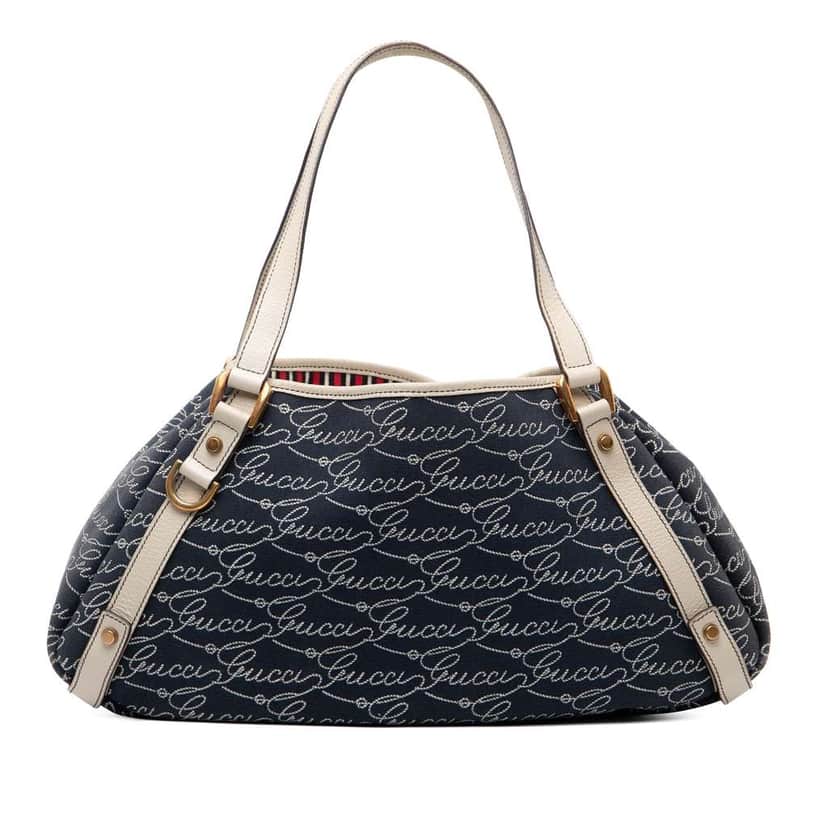 Gucci 85th Anniversary Canvas Logo Abbey D Ring Tote Blue Canvas Good condition - Front View